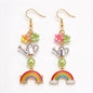 Spring Garden Watering Can & Rainbow Flower Cluster Dangle Earrings