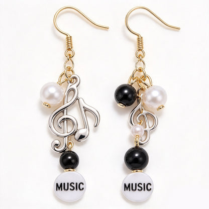 Treble Clef & Musical Note Typographic Pearl Cluster Dangle Earrings