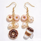 Mismatched Frosted Donut & Takeout Coffee Cup Dangle Earrings