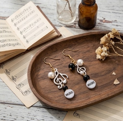 Treble Clef & Musical Note Typographic Pearl Cluster Dangle Earrings